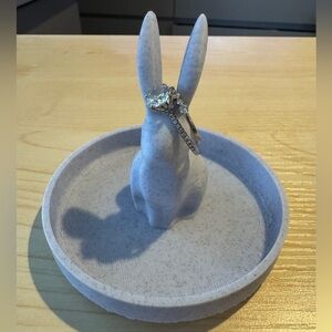 Bunny Rabbit Ring‎ Holder Jewelry Tray Marble Gray